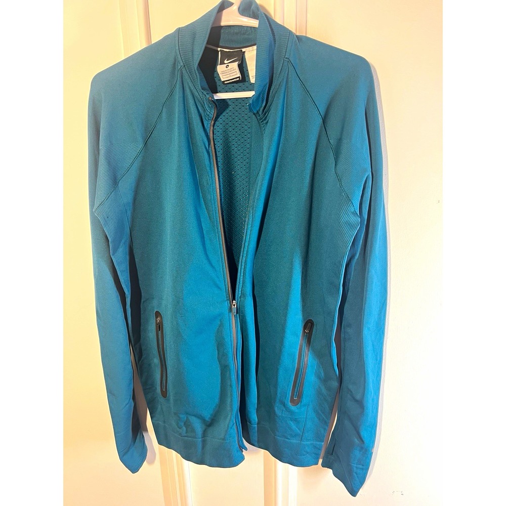 Nike Running Jacket Womens Large Teal Blue Full Zip Performance Thumbholes